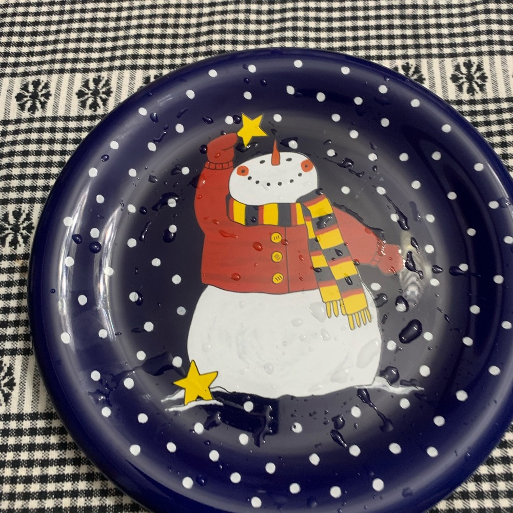 Festive Snowman Plate - Navy, White, and Yellow